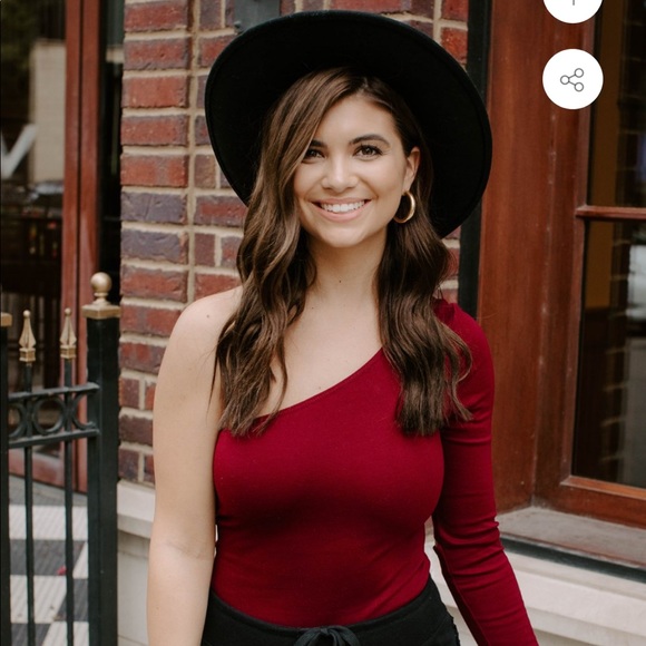 Kittenish Tops - Dakota One Sleeve Burgundy Bodysuit